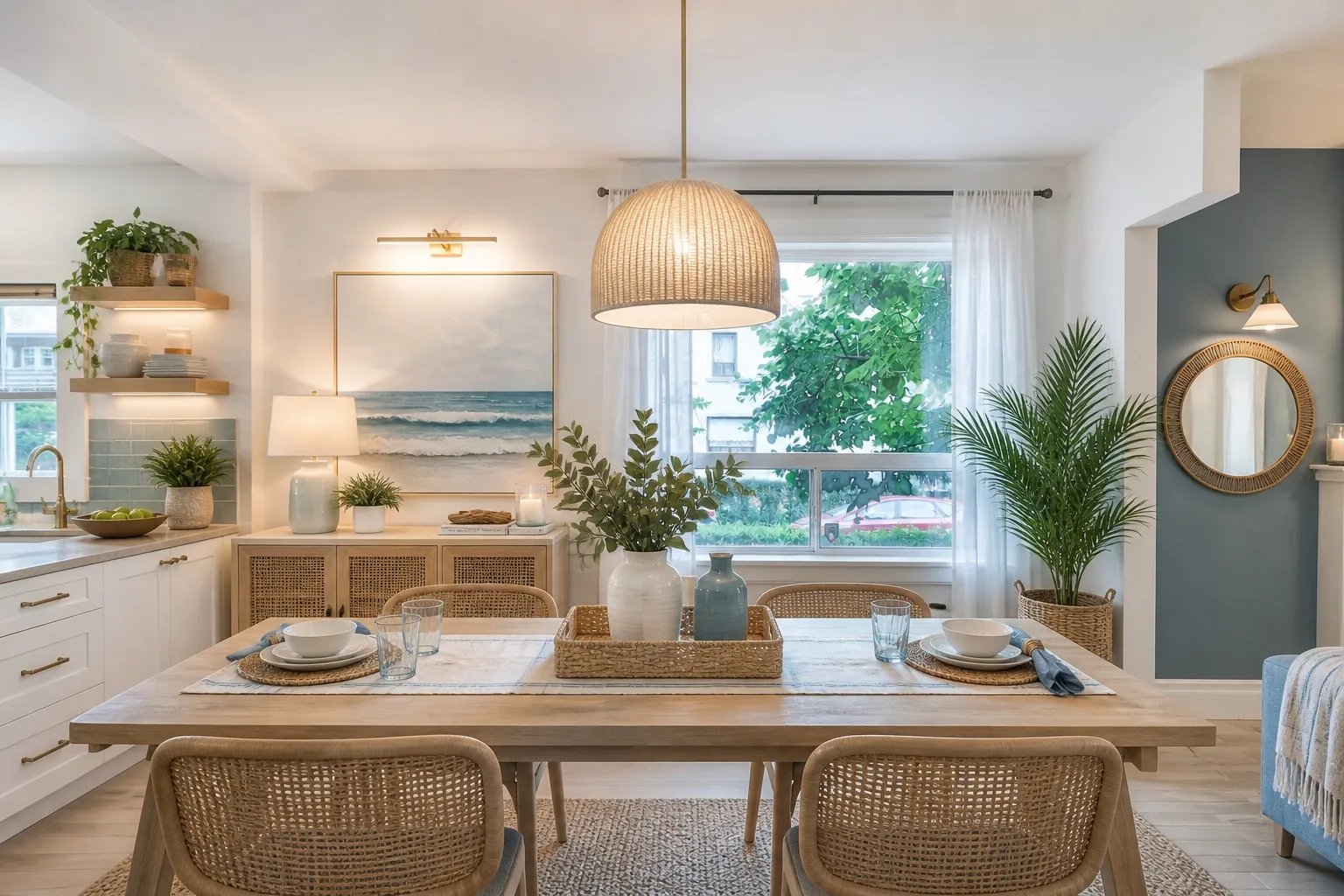 Dining room after AI redesign in Coastal style