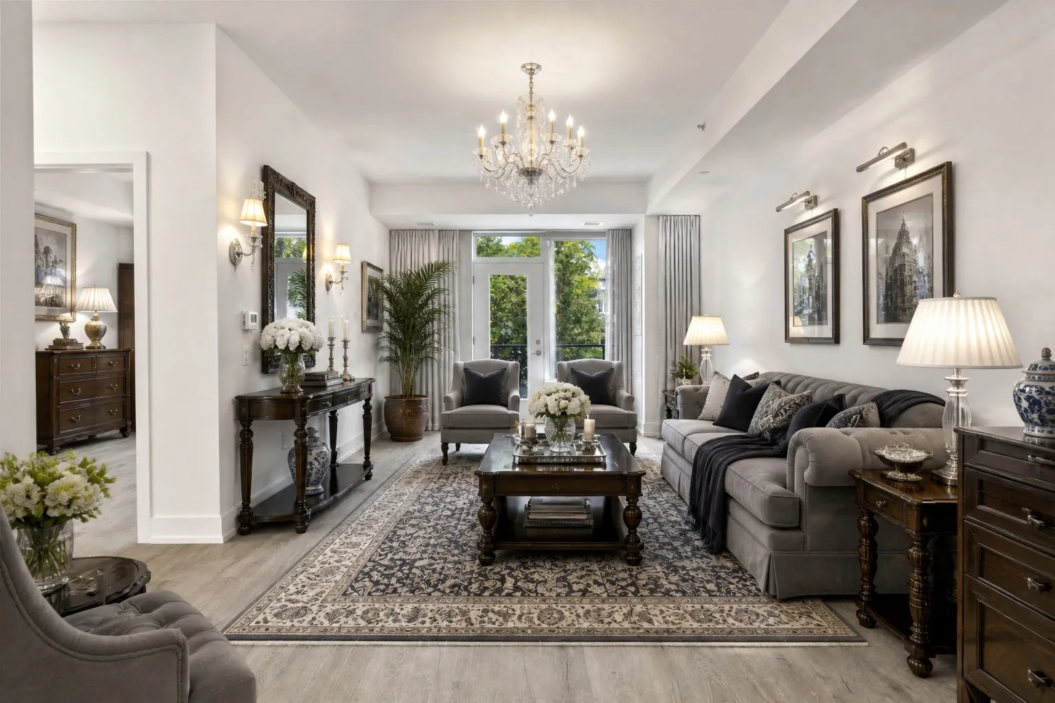 Virtual staging software staging a living room photo